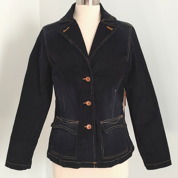 Jeanstar Womens Navy Blue Distressed Corduroy Jean Jacket/Blazer NWT /Size L - Picture 1 of 11